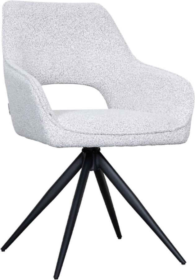 LABEL51 Finley Eetkamerstoel Wit Stof Black Frame Stoel Normale eetkamerstoel Draaibaar Met Armleuning - Foto 2