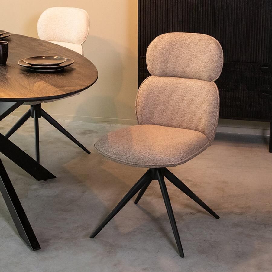 LABEL51 Finn Eetkamerstoel Grijs Stof Black Frame Stoel Normale eetkamerstoel Draaibaar - Foto 2