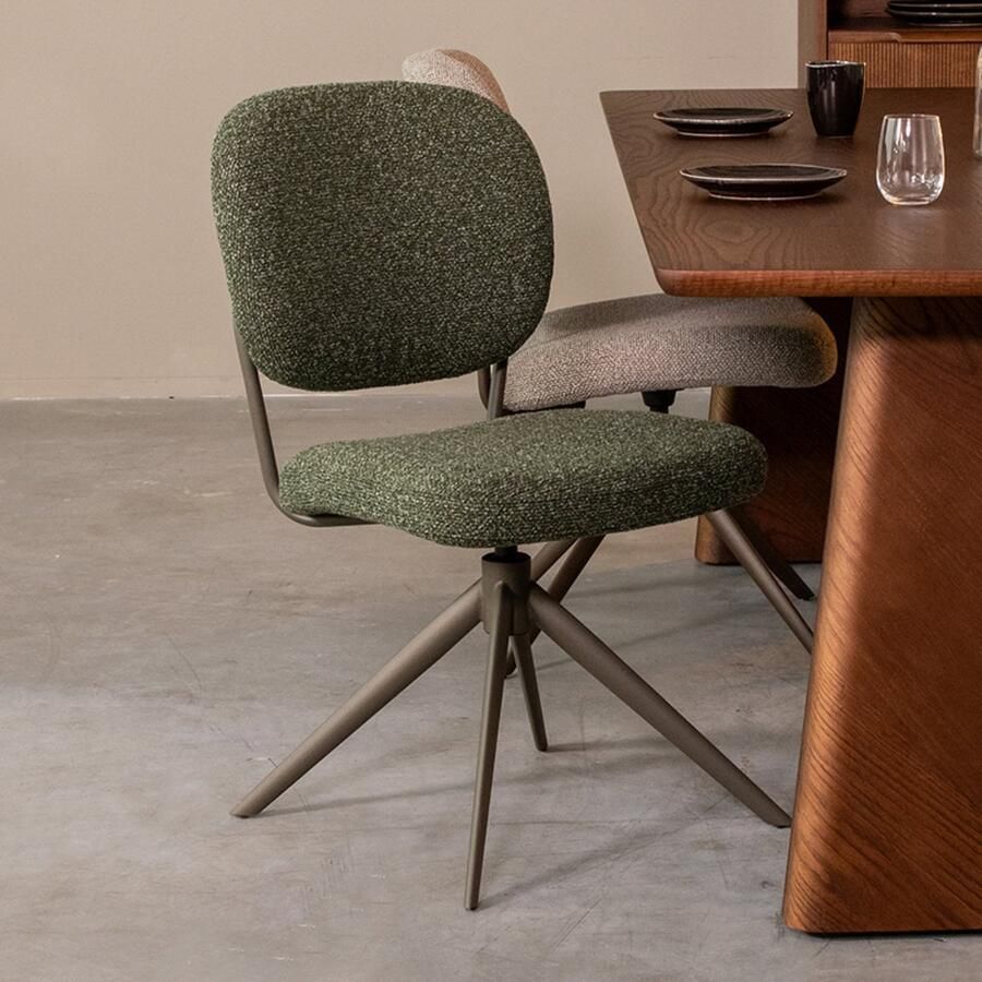 LABEL51 Geneva Eetkamerstoel Groen Stof Forest Frame Stoel Normale eetkamerstoel Draaibaar