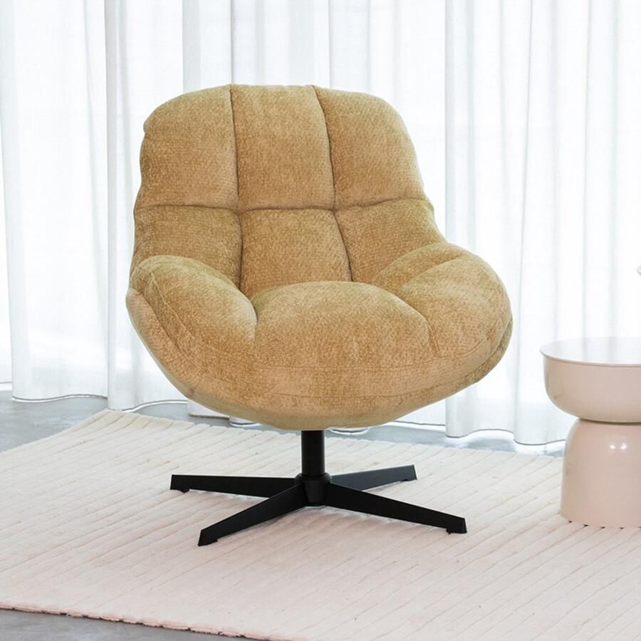 LABEL51 Huxley Fauteuil Geel Velvet One Size Normale eetkamerstoel - Foto 4