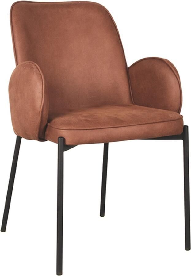 LABEL51 Jari Eetkamerstoel Bruin Stof Black Frame Stoel Normale eetkamerstoel Met Armleuning