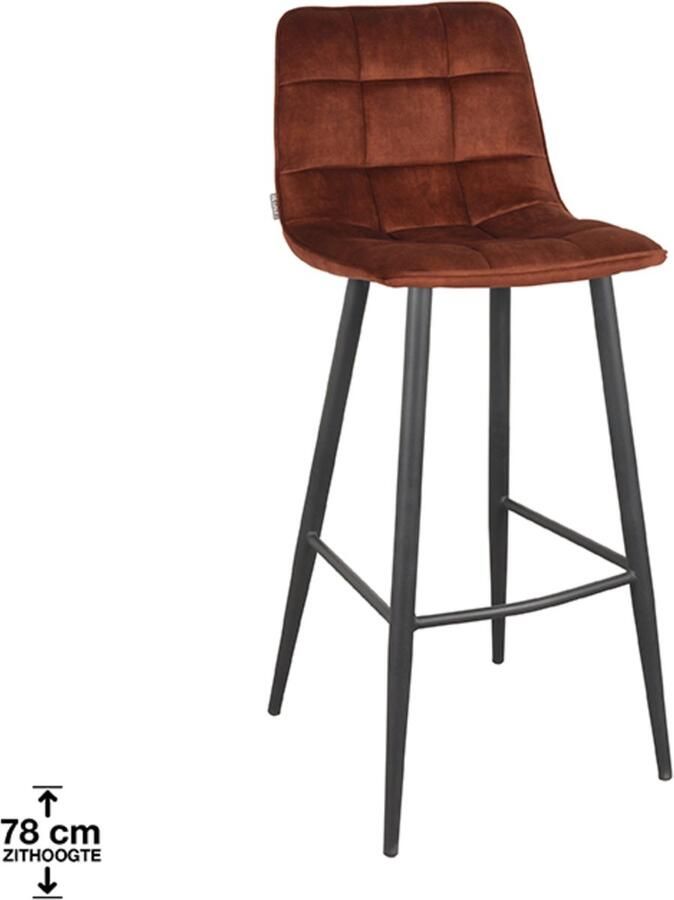 LABEL51 Jelt Barkruk Oranje Velours Zithoogte 78 Kruk - Foto 2
