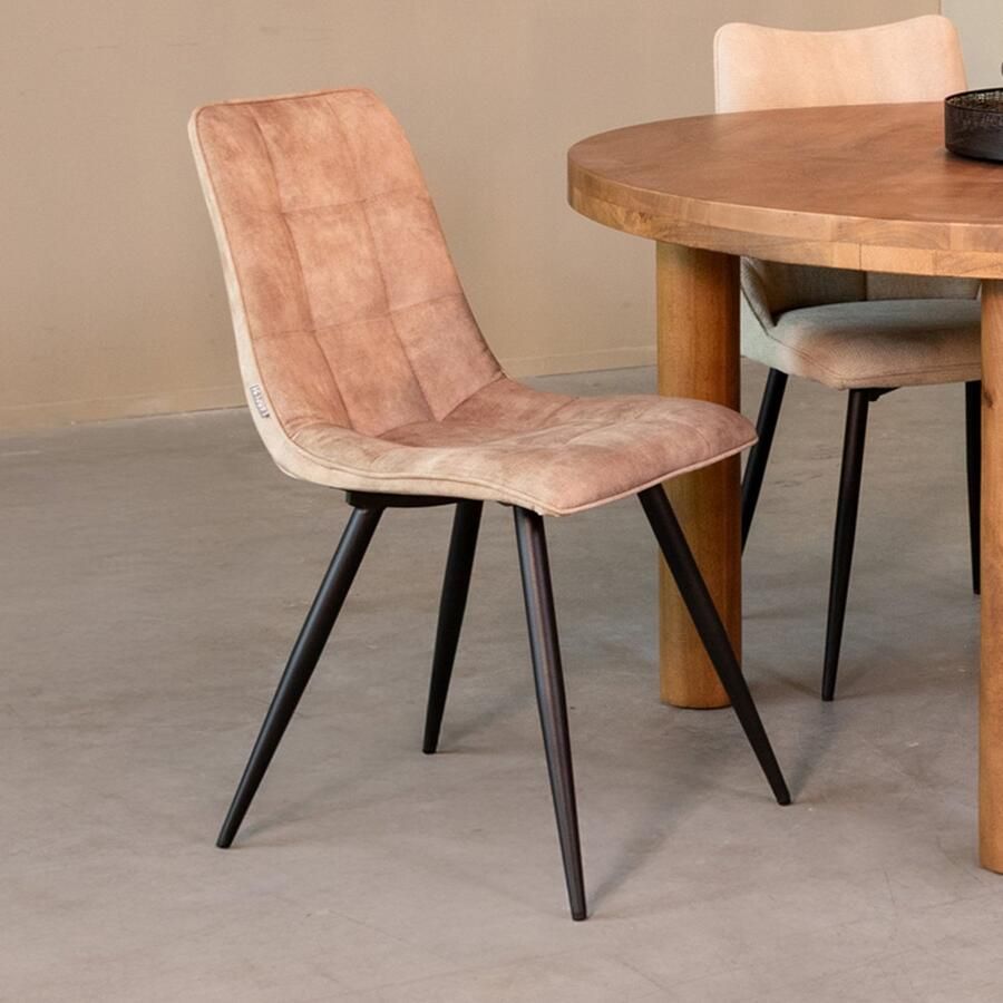 LABEL51 Jelt Eetkamerstoel Naturel Velvet Black Frame Stoel Normale eetkamerstoel