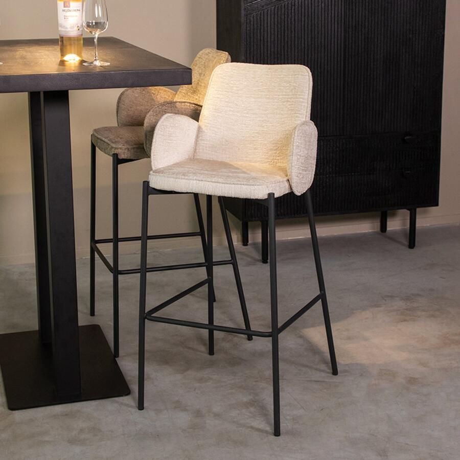 LABEL51 Joni Barkruk Creme Stof Zithoogte 78 Kruk Met Armleuning