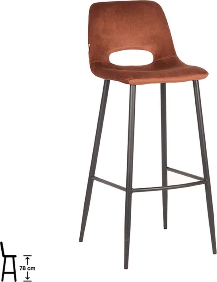 LABEL51 Josh Barkruk Oranje Fluweel Zithoogte 78 Kruk