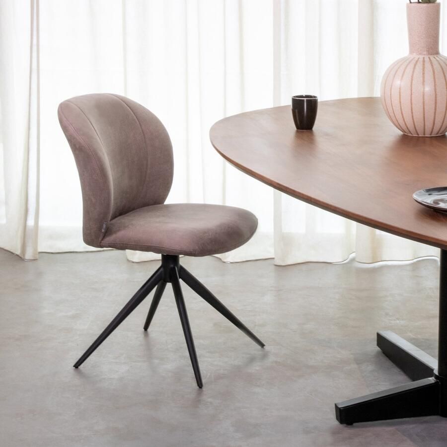 LABEL51 Kimo Eetkamerstoel Bruin Micro Suede Zwart Onderstel Stoel Normale eetkamerstoel