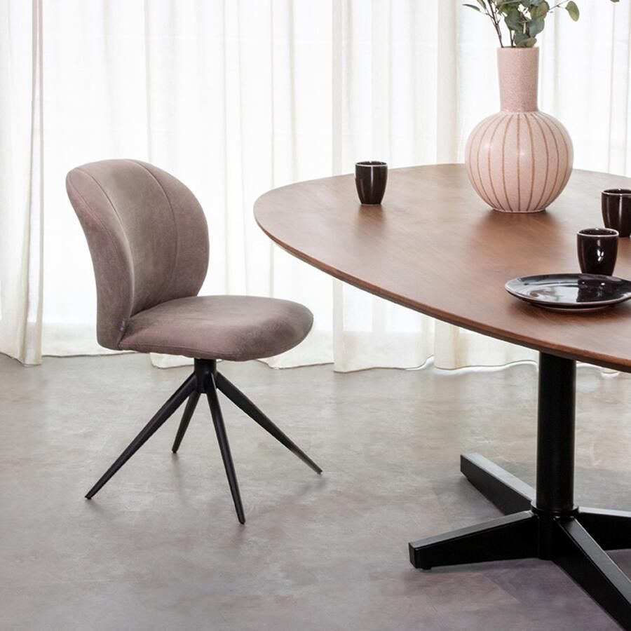 LABEL51 Kimo Eetkamerstoel Naturel Stof Black Frame Stoel Normale eetkamerstoel Draaibaar