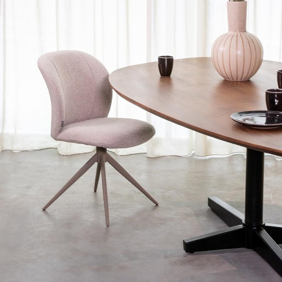 LABEL51 Kimo Eetkamerstoel Naturel Boucle Taupe Onderstel Stoel Normale eetkamerstoel