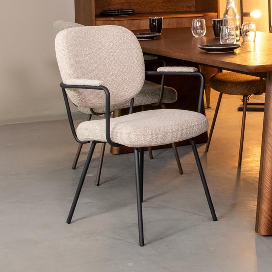 LABEL51 Lausanne Eetkamerstoel Naturel Stof Black Frame Stoel Normale eetkamerstoel Met Armleuning