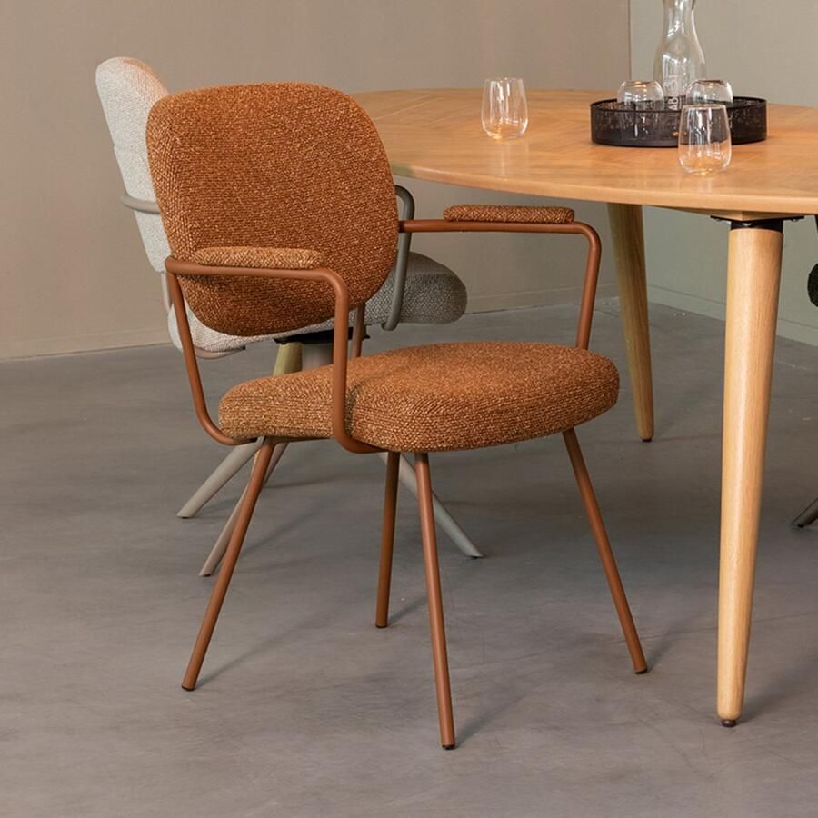 LABEL51 Lausanne Eetkamerstoel Oranje Stof Coral Frame Stoel Normale eetkamerstoel Met Armleuning
