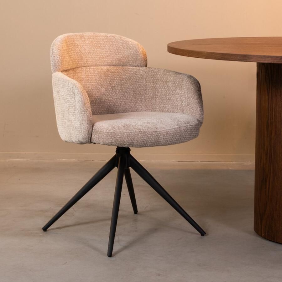 LABEL51 Levi Eetkamerstoel BRUIN Velvet Zwart Metalen Frame Stoel Normale eetkamerstoel Draaibaar Met Armleuning - Foto 4