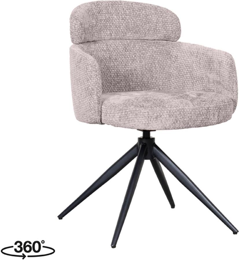 LABEL51 Levi Eetkamerstoel Naturel Velvet Black Frame Stoel Normale eetkamerstoel Draaibaar Met Armleuning