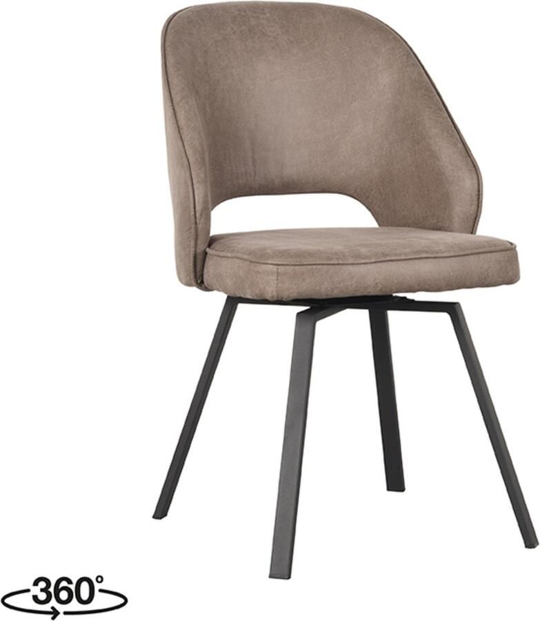 LABEL51 Lewis Eetkamerstoel Bruin Stof Black Frame Stoel Normale eetkamerstoel Draaibaar