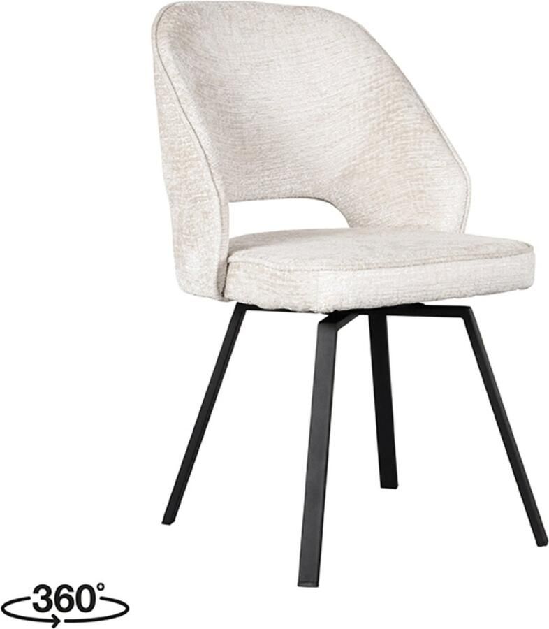 LABEL51 I_Lewis Eetkamerstoel CREME Stof Zwart Metalen Frame Stoel Normale eetkamerstoel Draaibaar - Foto 2