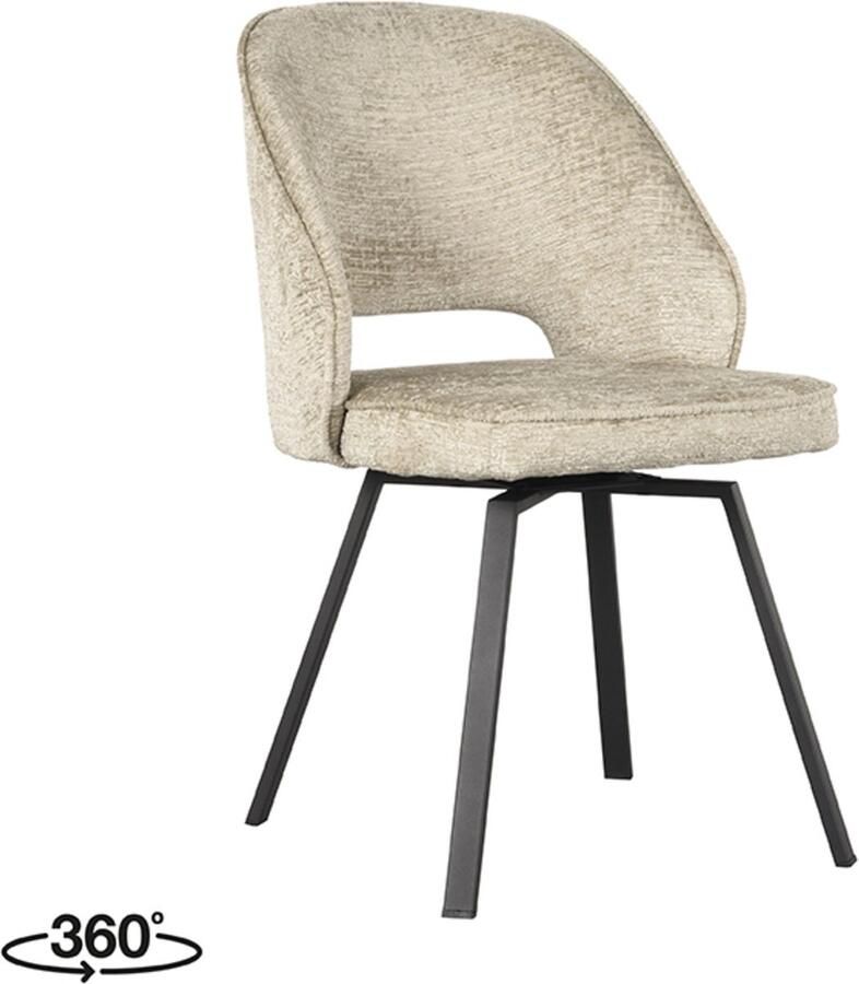 LABEL51 Lewis Eetkamerstoel Naturel Stof Black Frame Stoel Normale eetkamerstoel Draaibaar