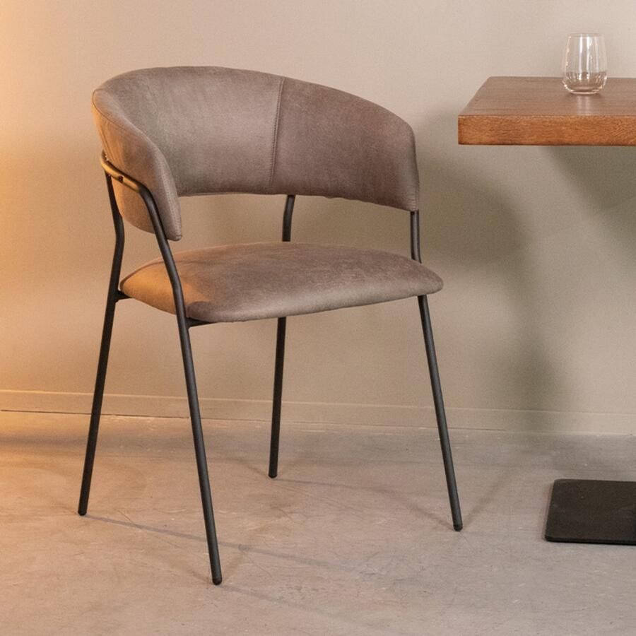 LABEL51 Luuk Eetkamerstoel Bruin Stof Black Frame Stoel Normale eetkamerstoel Met Armleuning