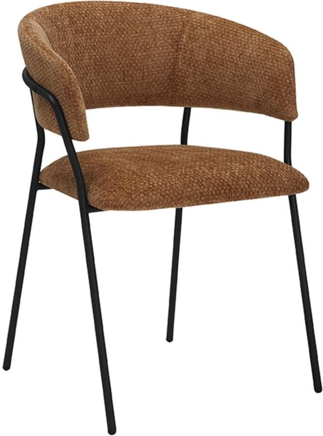 LABEL51 Luuk Eetkamerstoel Bruin Velvet Black Frame Stoel Normale eetkamerstoel Met Armleuning