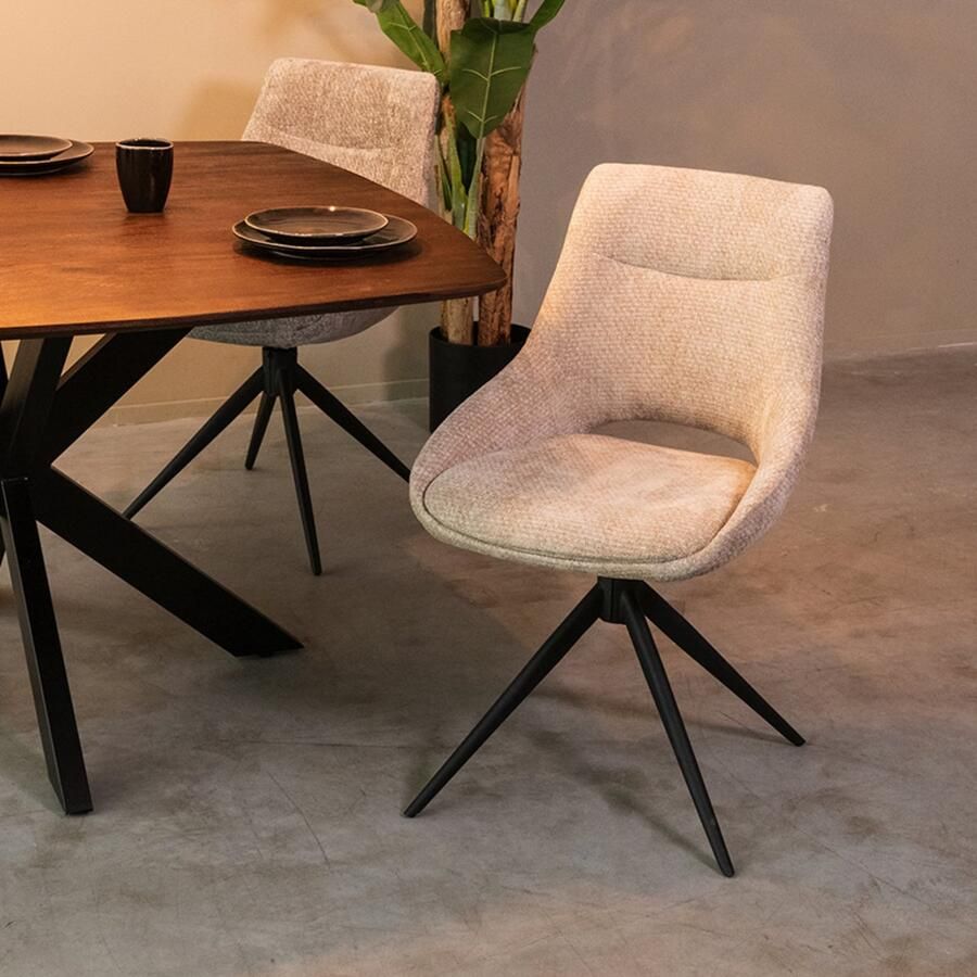 LABEL51 Marlow Eetkamerstoel Bruin Velvet Black Frame Stoel Normale eetkamerstoel Draaibaar