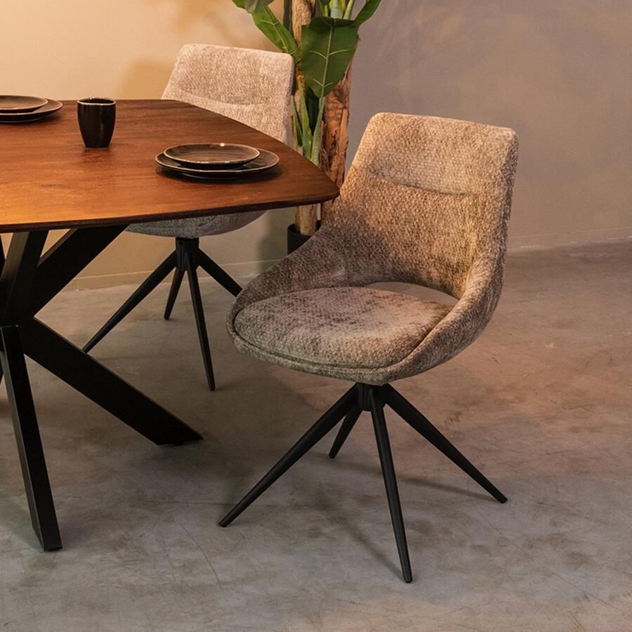 LABEL51 Marlow Eetkamerstoel Groen Velvet Black Frame Stoel Normale eetkamerstoel Draaibaar