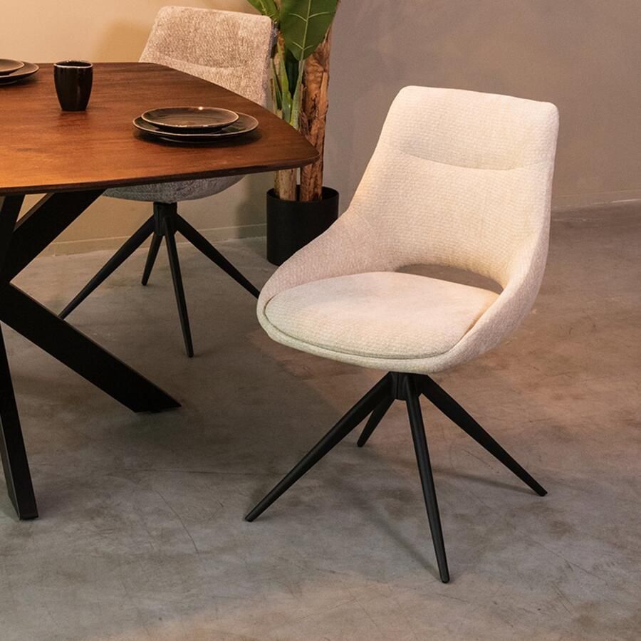 LABEL51 Marlow Eetkamerstoel Naturel Velvet Black Frame Stoel Normale eetkamerstoel Draaibaar