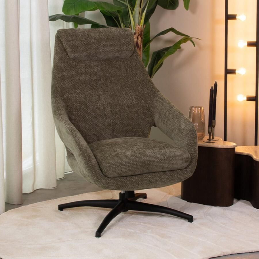 LABEL51 Maxwell Fauteuil Groen Velvet One Size Draaibaar Met Armleuning