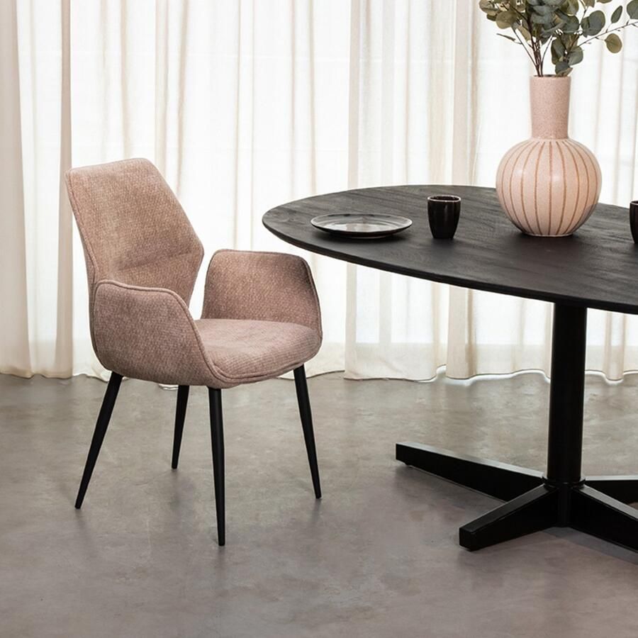 LABEL51 Morris Eetkamerstoel Bruin Velvet Black Frame Stoel Normale eetkamerstoel Met Armleuning