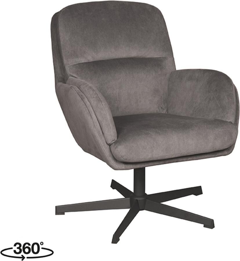LABEL51 Moss Fauteuil Grijs Velvet One Size Draaibaar Met Armleuning