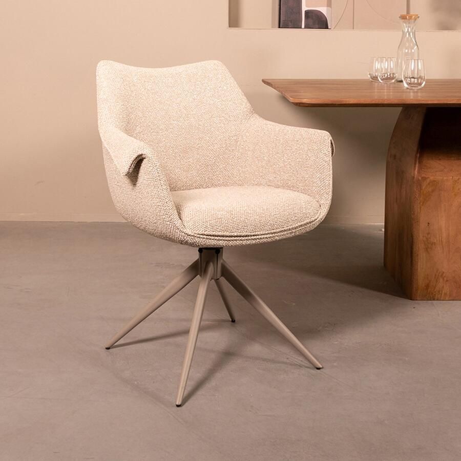 LABEL51 Narumi Eetkamerstoel Naturel Royal Stof Taupe Metalen Frame Stoel Normale eetkamerstoel