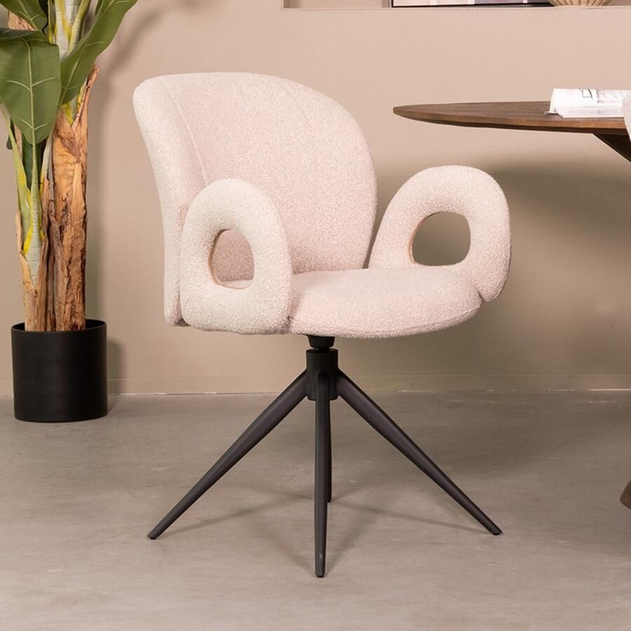 LABEL51 Neo Eetkamerstoel Naturel Stof Black Frame Stoel Normale eetkamerstoel Draaibaar Met Armleuning