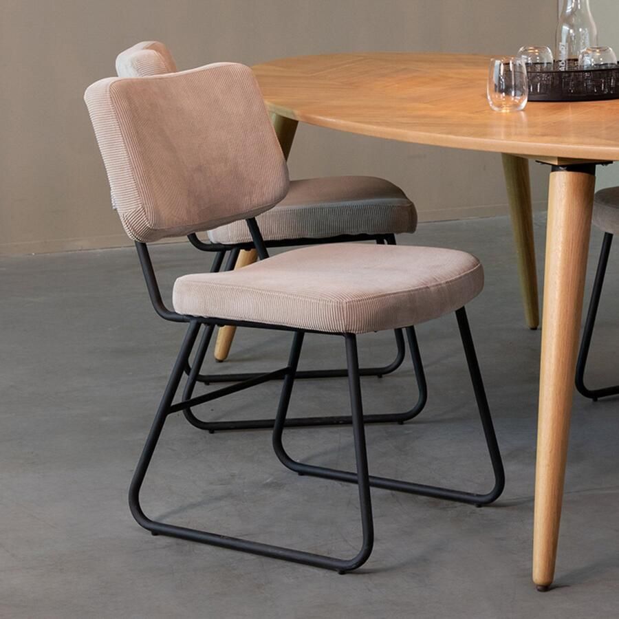 LABEL51 Noah Eetkamerstoel Naturel Stof Black Frame Stoel Normale eetkamerstoel