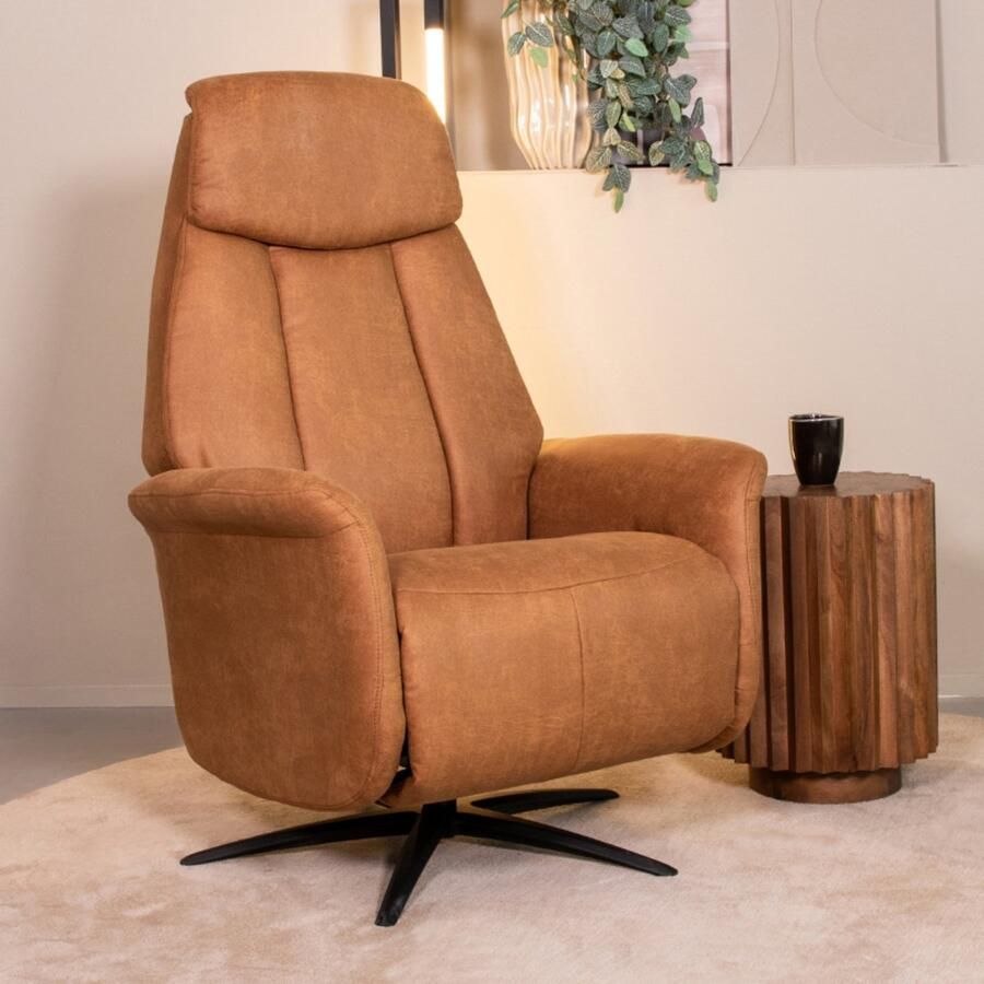 LABEL51 Oslo Fauteuil Bruin Stof One Size Draaibaar Met Armleuning