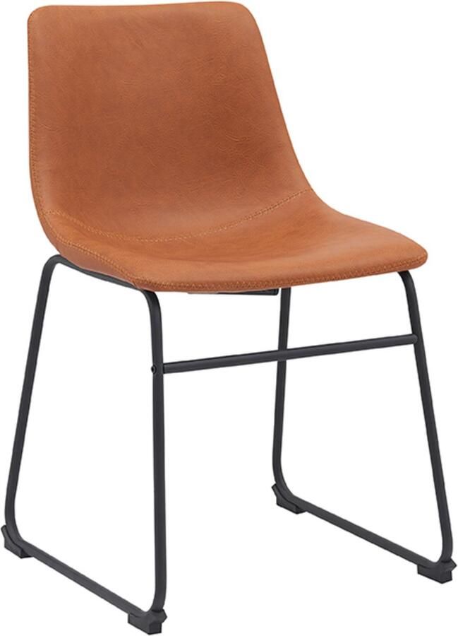 LABEL51 Risto Eetkamerstoel Bruin Kunstleer Black Frame Stoel Normale eetkamerstoel