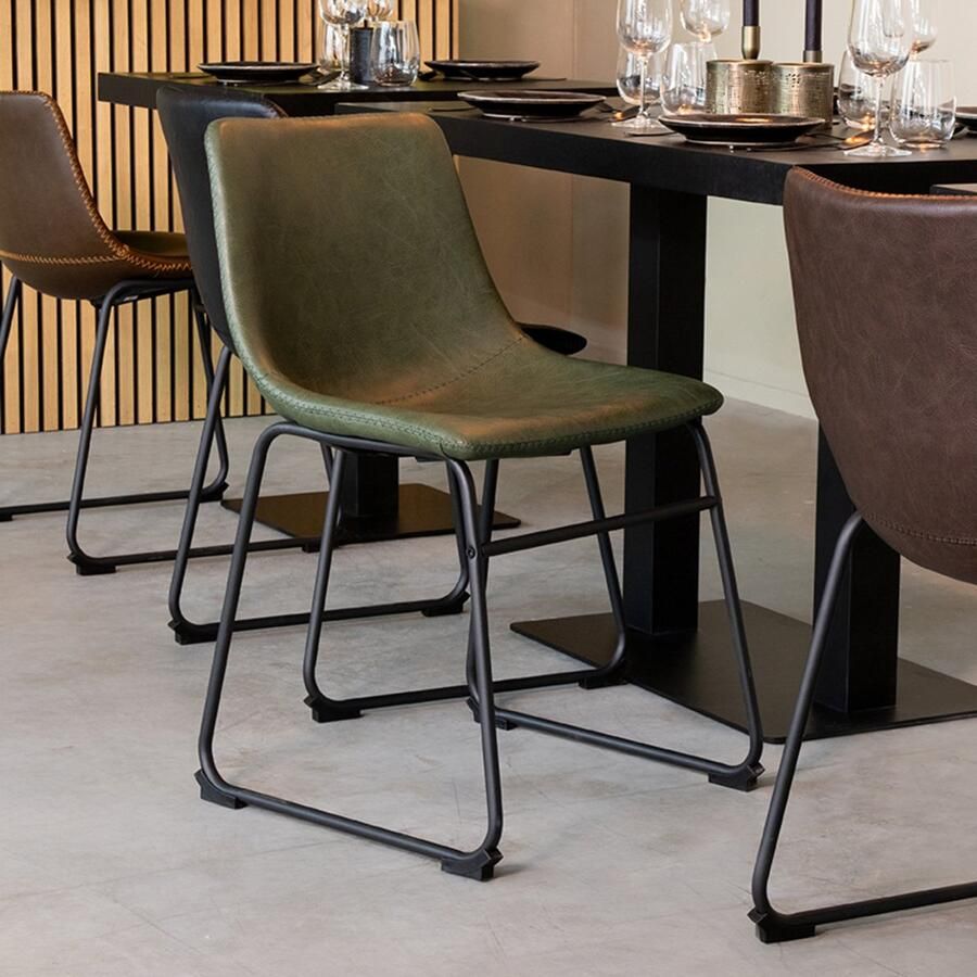 LABEL51 Risto Eetkamerstoel Groen Kunstleer Black Frame Stoel Normale eetkamerstoel