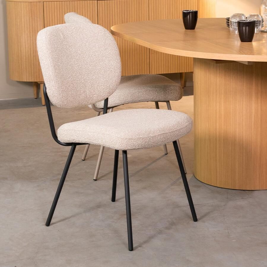 LABEL51 Singapore Eetkamerstoel Naturel Stof Black Frame Stoel Normale eetkamerstoel