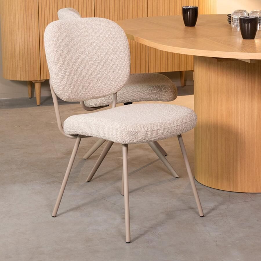 LABEL51 Singapore Eetkamerstoel Naturel Stof Taupe Frame Stoel Normale eetkamerstoel