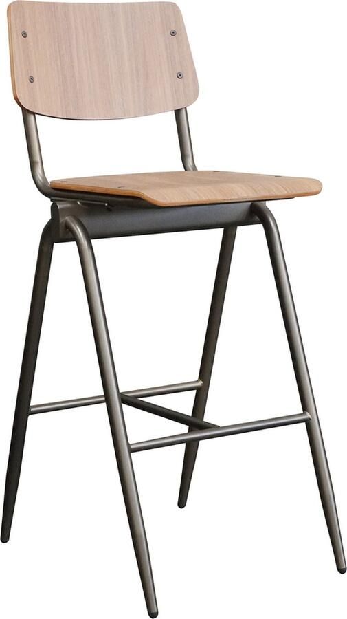 LABEL51 Barkruk Solid Walnoot Hout Antiekgoud Metaal