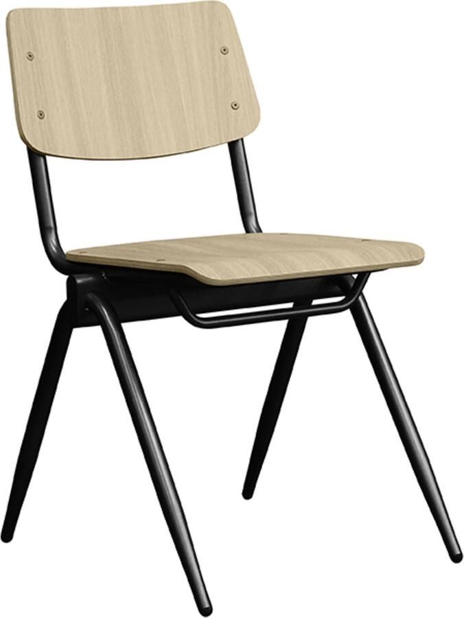 LABEL51 Solid Eetkamerstoel Naturel Hout Black Frame Stoel Normale eetkamerstoel