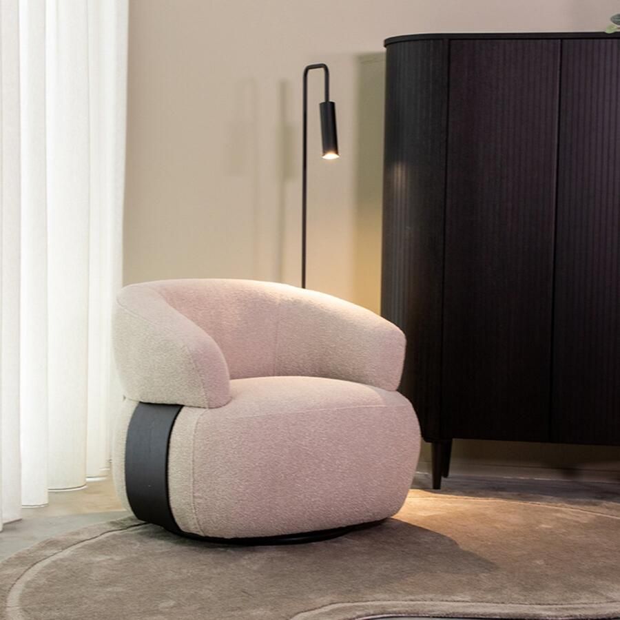 LABEL51 Valenza Fauteuil Naturel Stof Zwart Eiken Draaibaar Met Armleuning