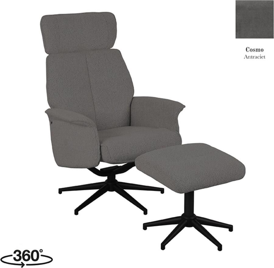 LABEL51 Verdal Fauteuil Grijs Velvet Incl. Hocker Draaibaar Met Armleuning - Foto 2