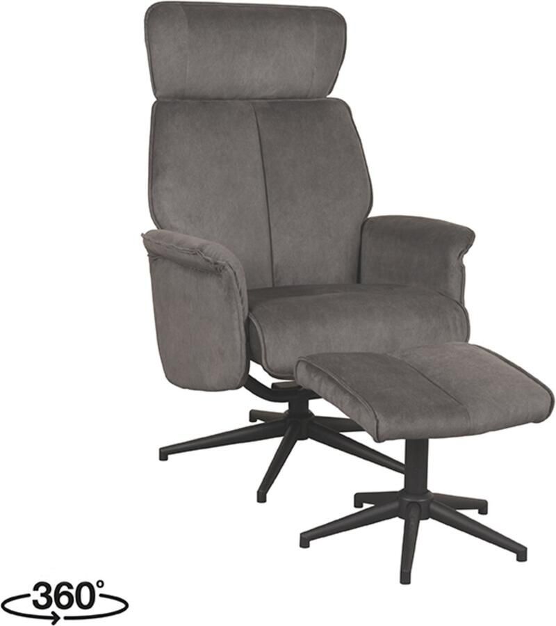 LABEL51 I_Verdal Fauteuil GRIJS Velvet Incl. Hocker Draaibaar Met Armleuning - Foto 3