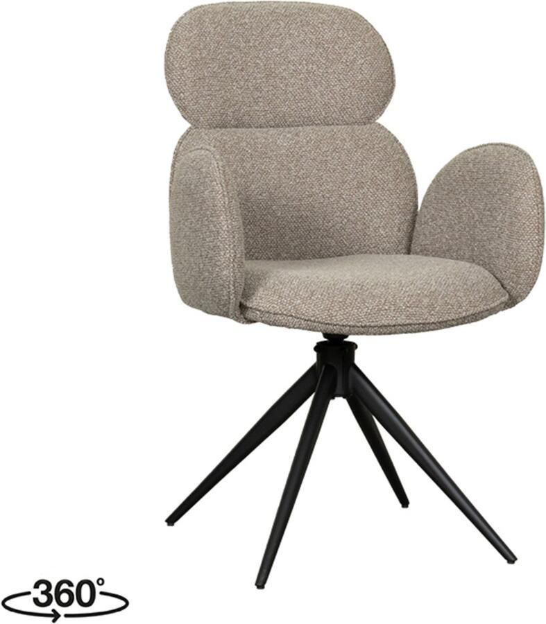 LABEL51 Vidar Eetkamerstoel Naturel Stof Black Frame Stoel Normale eetkamerstoel Draaibaar Met Armleuning