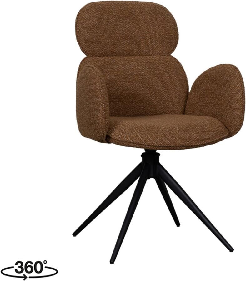 LABEL51 Vidar Eetkamerstoel Oranje Stof Black Frame Stoel Normale eetkamerstoel Draaibaar Met Armleuning - Foto 2