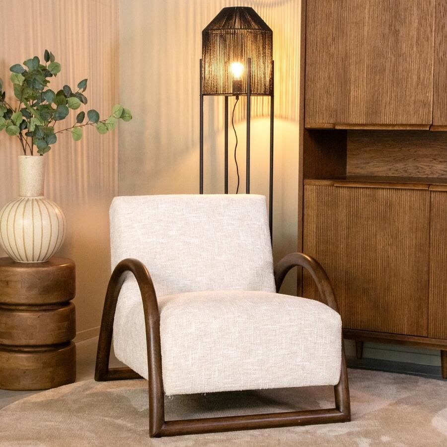 LABEL51 Viggo Fauteuil Naturel Stof Walnoot onderstel Met Armleuning - Foto 2