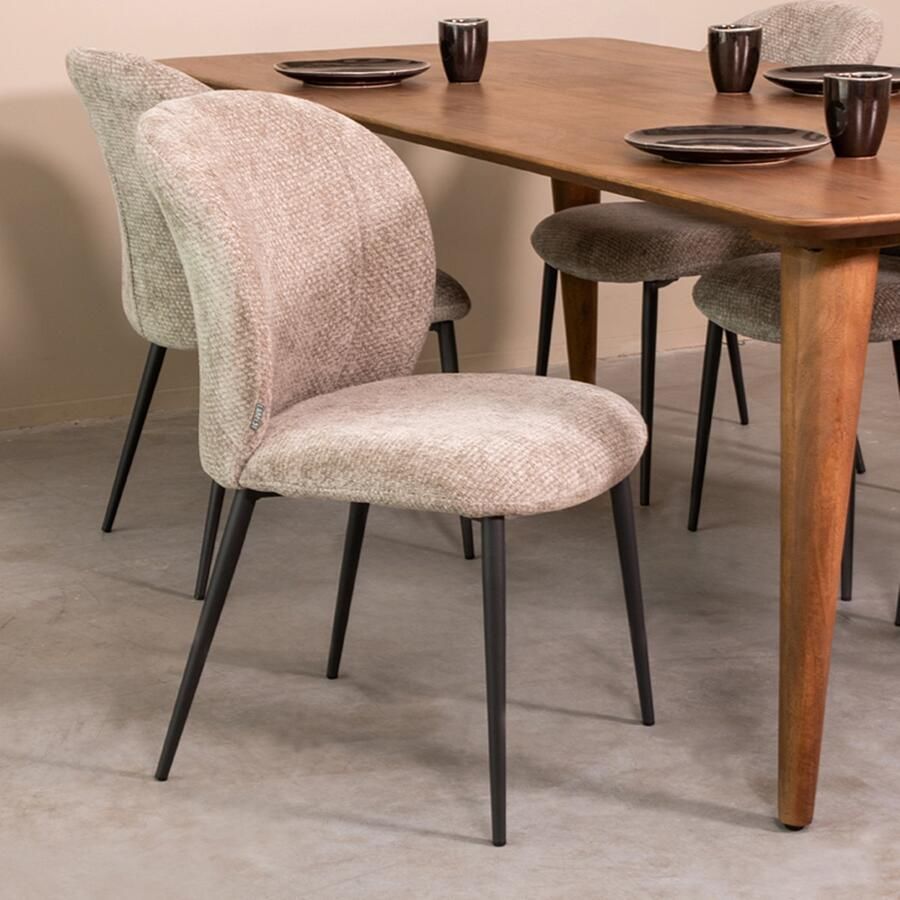 LABEL51 Vino Eetkamerstoel Grijs Chenille Zwart Metalen Frame Stoel Normale eetkamerstoel