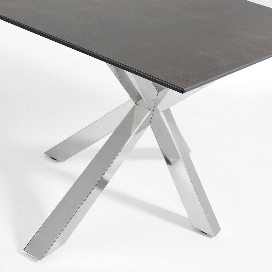 LaForma Kave Home Tafel Arya L160 X B90 X H75 Cm Chroom Tafelblad Donkerbruin Keramiek - Foto 2