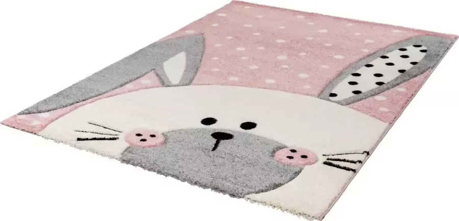 Lalee Amigo – Vloerkleed Vloer kleed Kinderkamer Konijn vlokken Tapijt – Karpet 120x170 – Roze