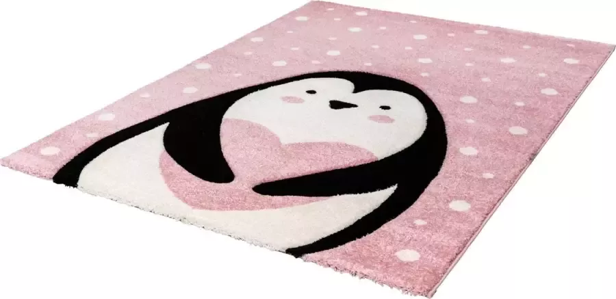 Lalee Amigo – Vloerkleed Vloer kleed Kinderkamer Pinguïn – Sneeuwvlokken Tapijt – Karpet 80x150 – Roze