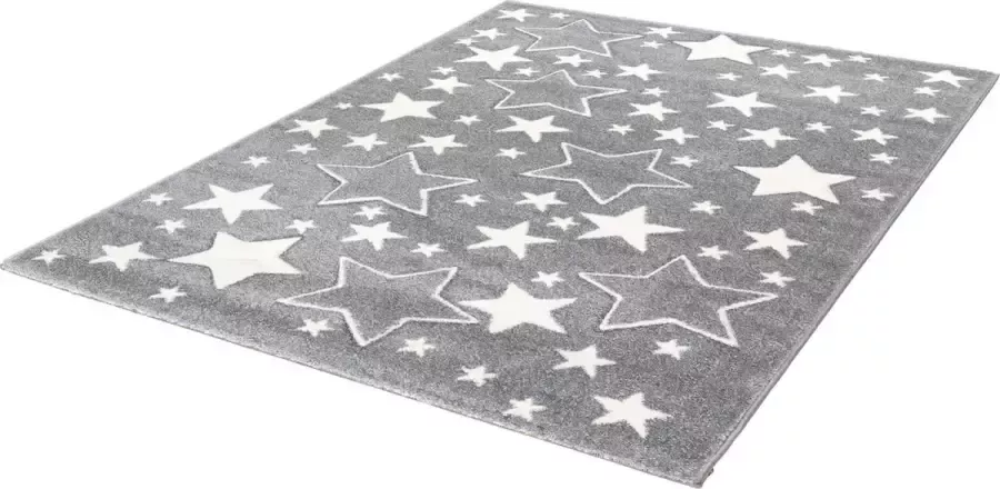 Kindervloerkleed kinderkamer Sterren- grijs- jongens Lalee kids karpet 120 x 170 cm zilver grijs