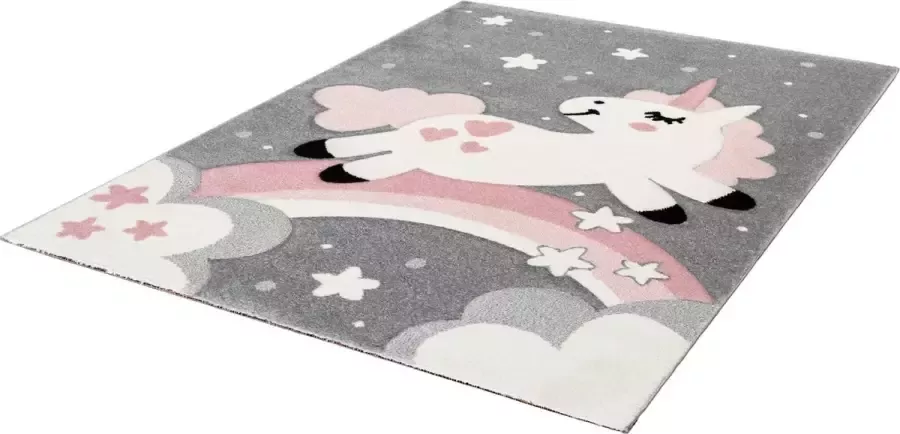 Lalee Amigo – Vloerkleed Vloer kleed Tapijt – Karpet Eenhoorn Unicorn 160x230 – Grijs – Roze
