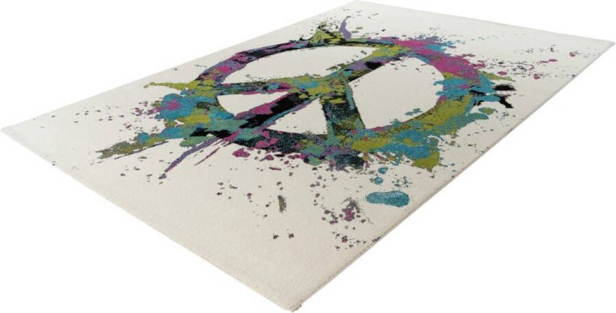 Lalee Freestyle vloerkleed- artistiek karpet- kleurrijk- hip en trendy- love peace dessin- grafeti- ps5- kunst- vlinder tapijt- 200x290 cm multi kleuren creme groen pink picasso